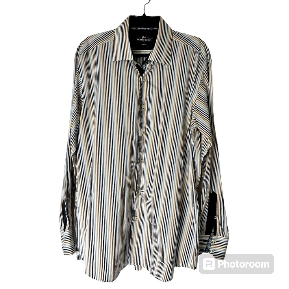 Claudio Lugli Striped Men’s Shirt Mens XXL Italy Cotton Paisley Accents Dressy